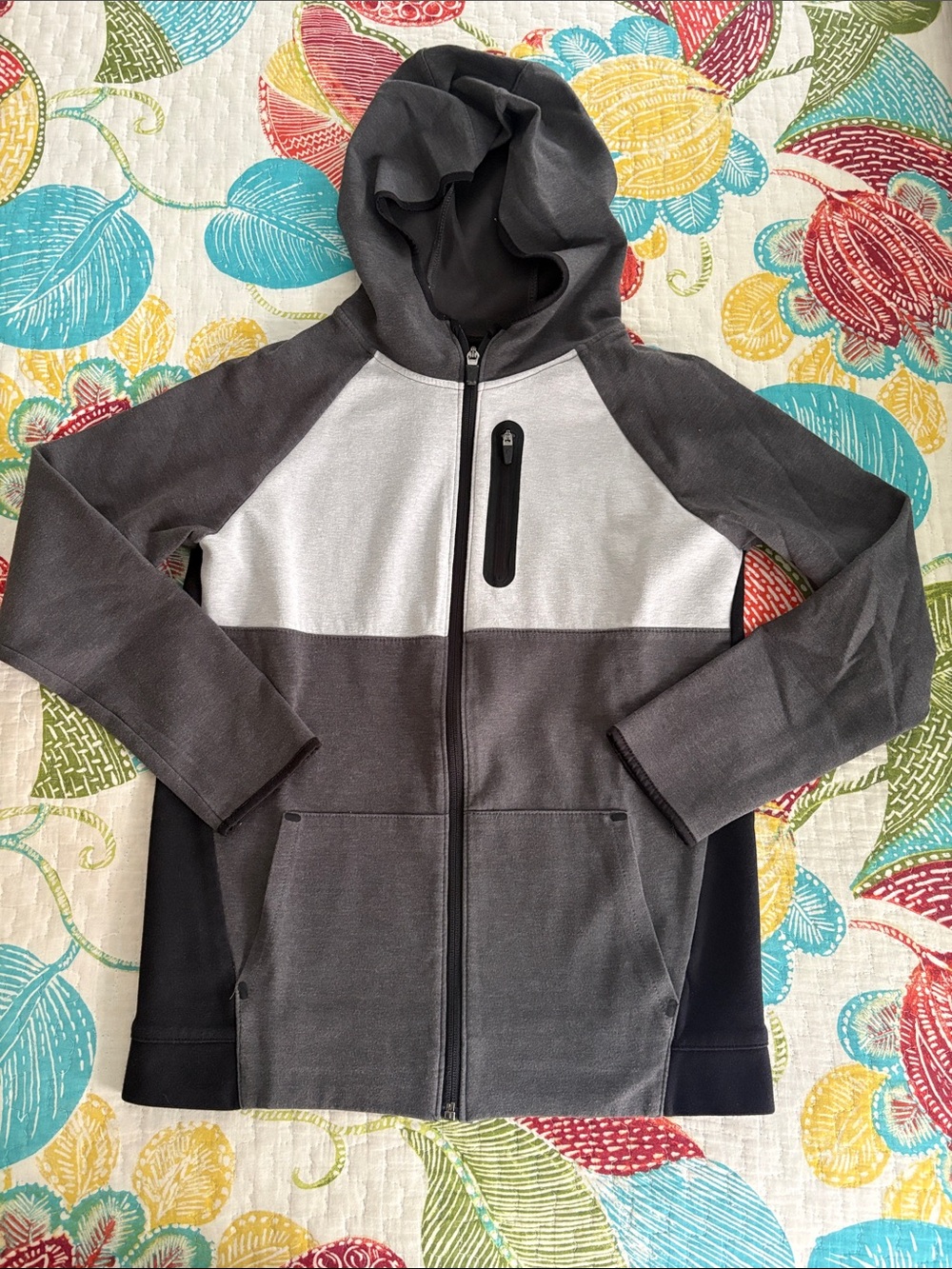 Old Navy Kids Hooded Zip Jacket in Gray and Light Gray